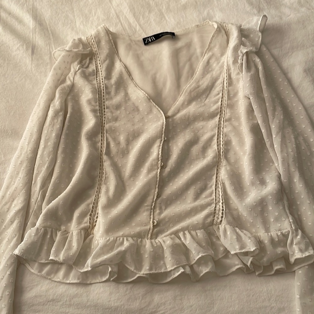Zara polka dot white button shirt